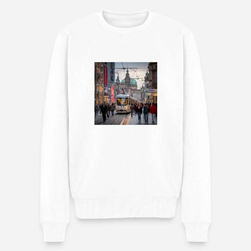 Straße mit Straßenbahn - Männer Premium Bio Pullover - Weiß