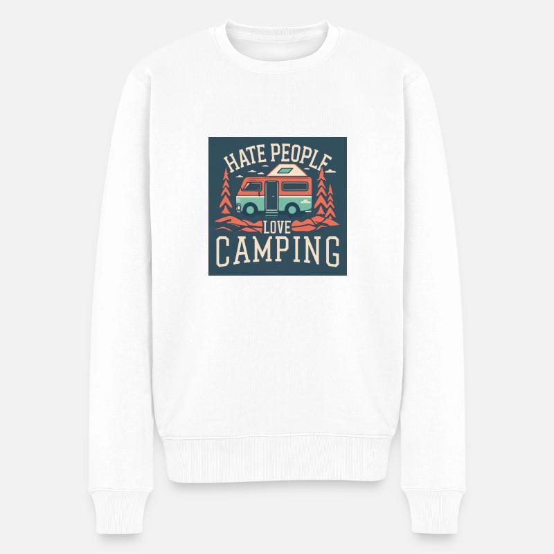Hate People - Love Camping - Männer Premium Bio Pullover - Weiß