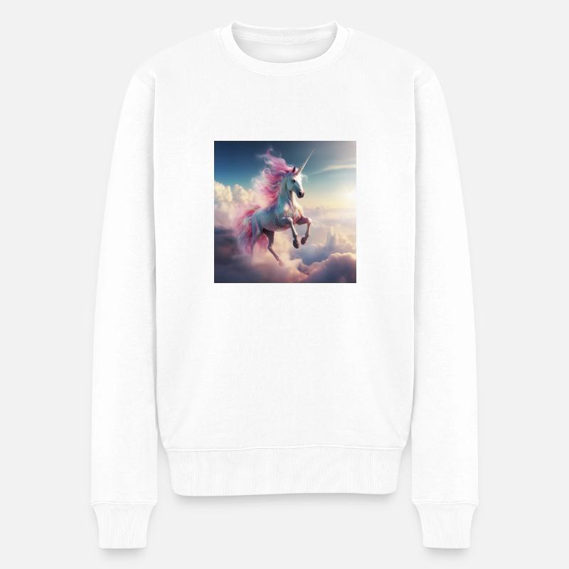 Einhorn über den Wolken - Männer Premium Bio Pullover - Weiß