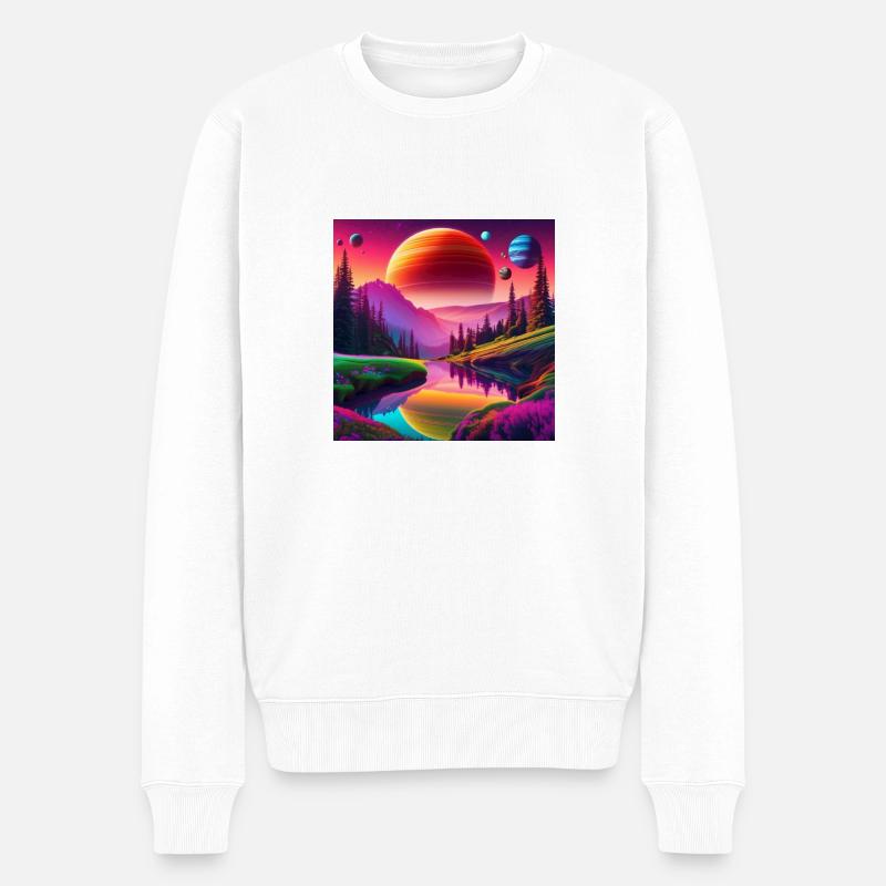 psychedelisches trippy Planeten-Design - Männer Premium Bio Pullover - Weiß