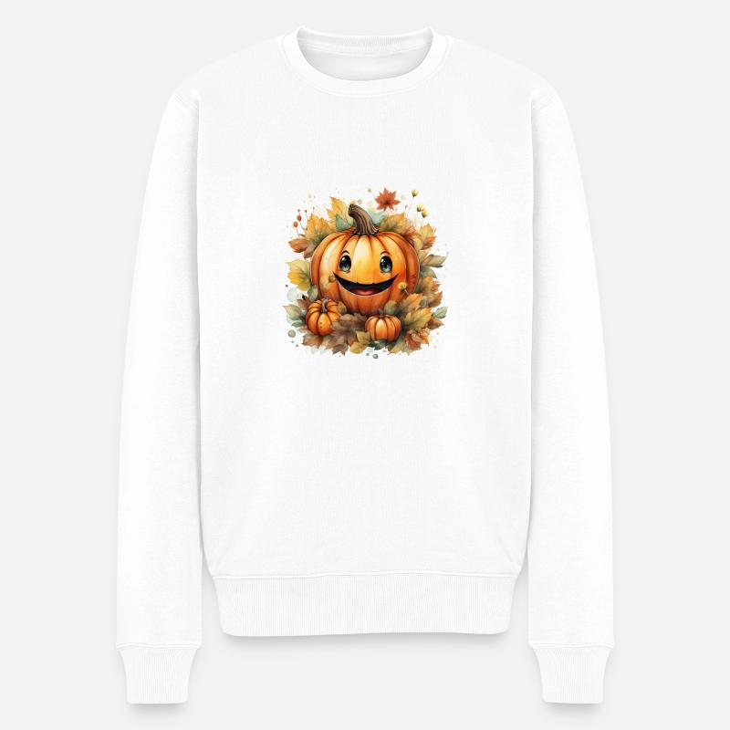 Fröhlicher Halloween Kürbis - Männer Premium Bio Pullover - Weiß