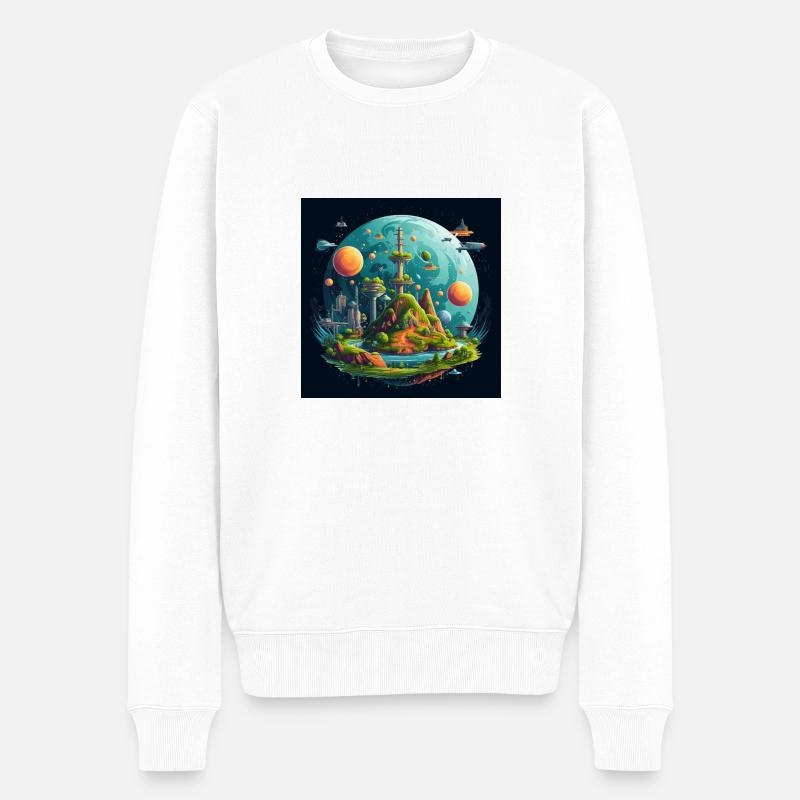 Terre plate du système solaire - Pull Premium bio Homme - blanc