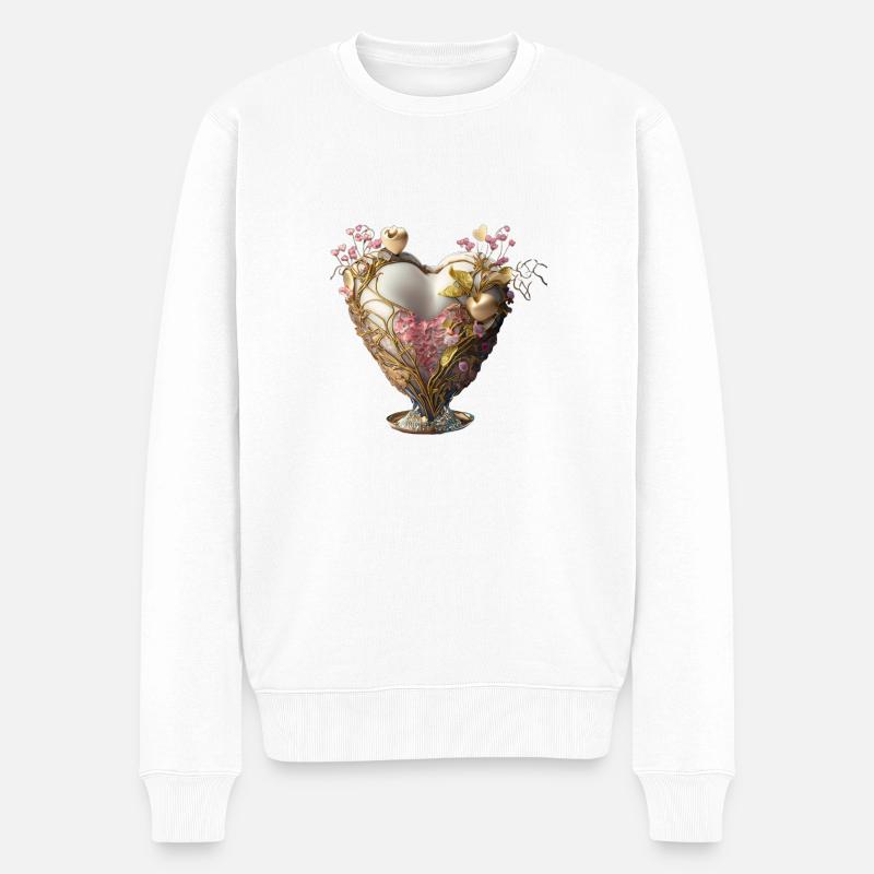 Goldenes Herz - Männer Premium Bio Pullover - Weiß