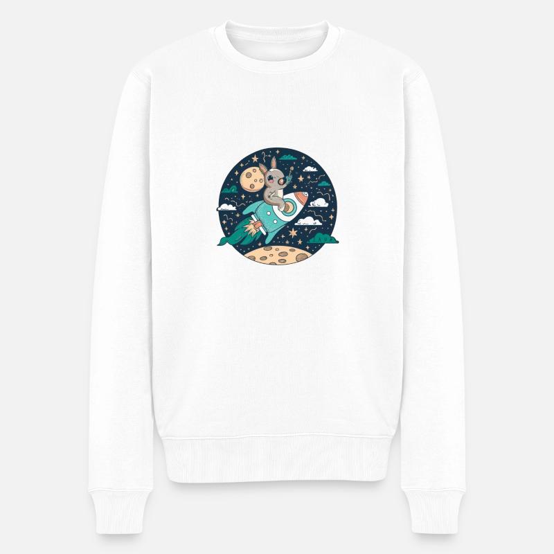 Mondgebundene Hasen-Rakete - Männer Premium Bio Pullover - Weiß
