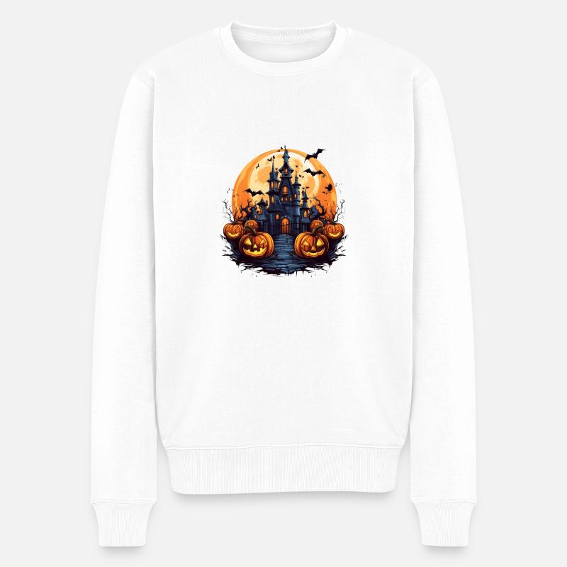 Halloween Spooky Schloss Kürbisse - Männer Premium Bio Pullover - Weiß