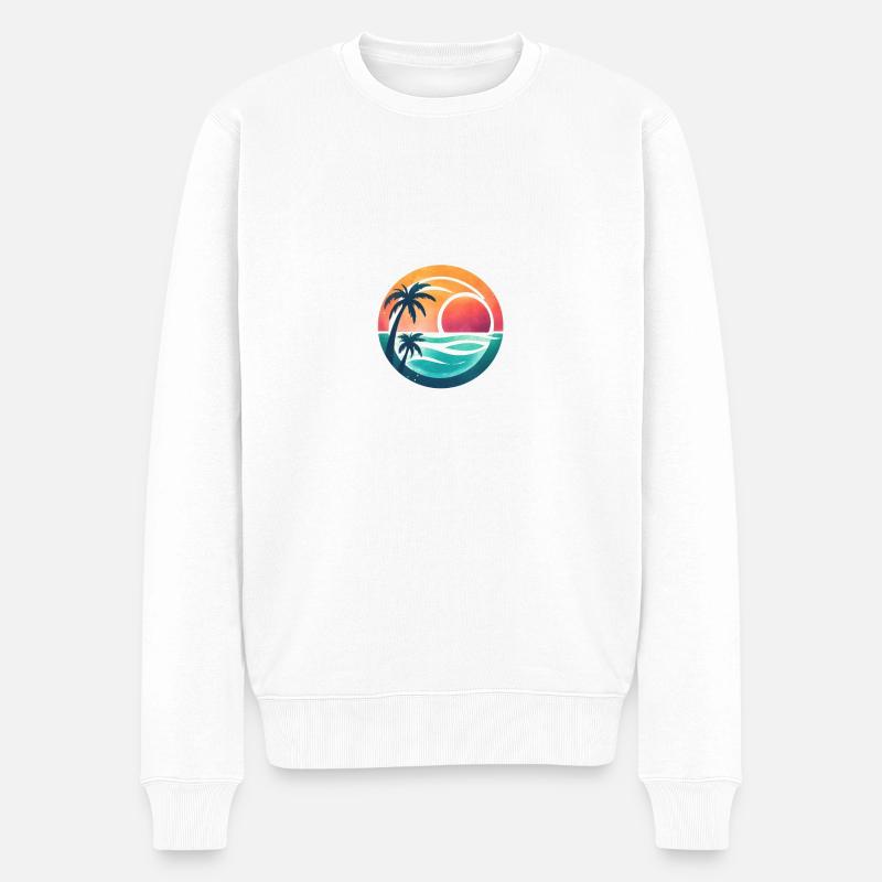 Sonnenuntergang mit Palmen - Männer Premium Bio Pullover - Weiß