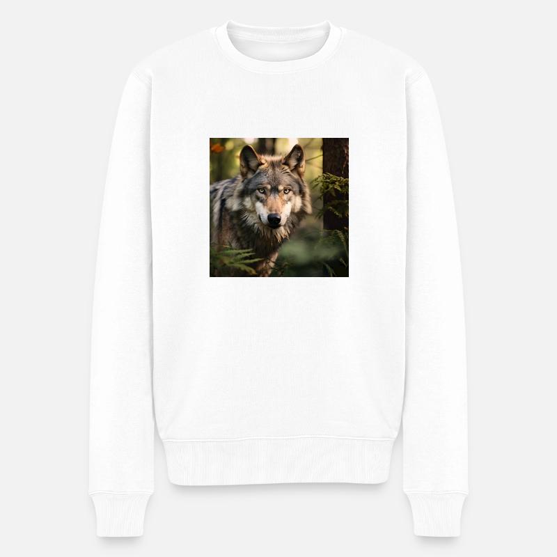 Die Kraft des Wolfes - Männer Premium Bio Pullover - Weiß