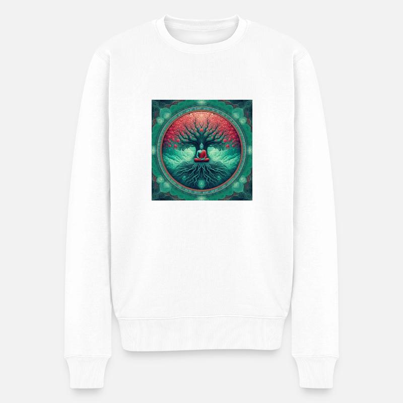 Buddha unter einem Mammutbaum - Männer Premium Bio Pullover - Weiß