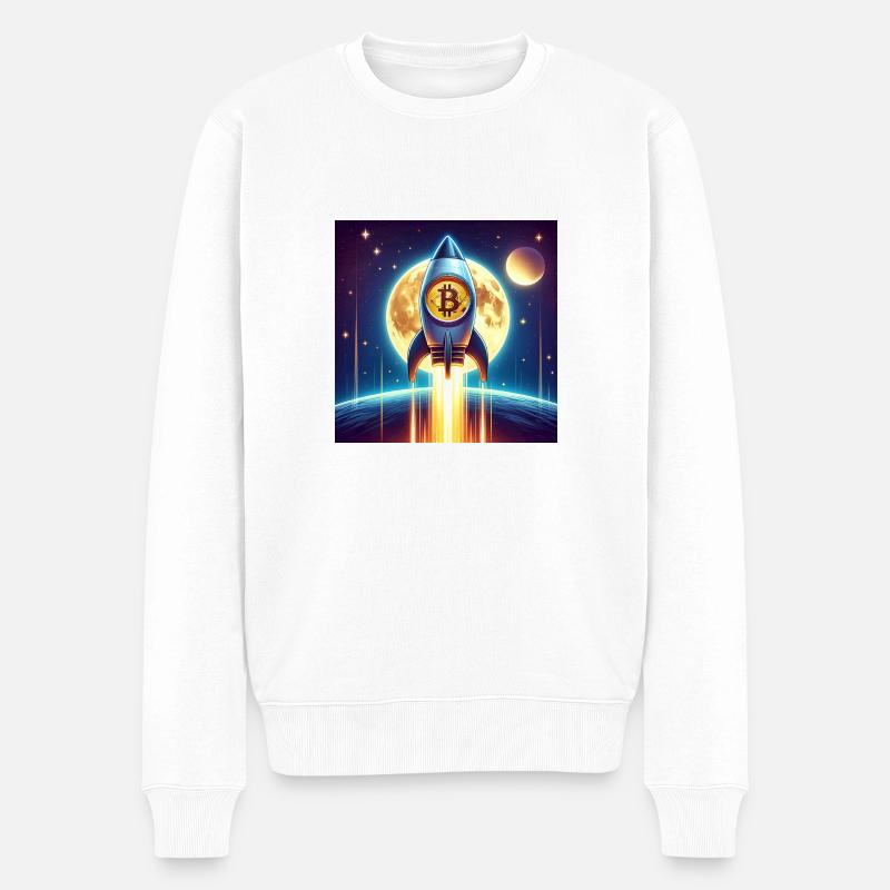 Bitcoin moon rocket - Männer Premium Bio Pullover - Weiß