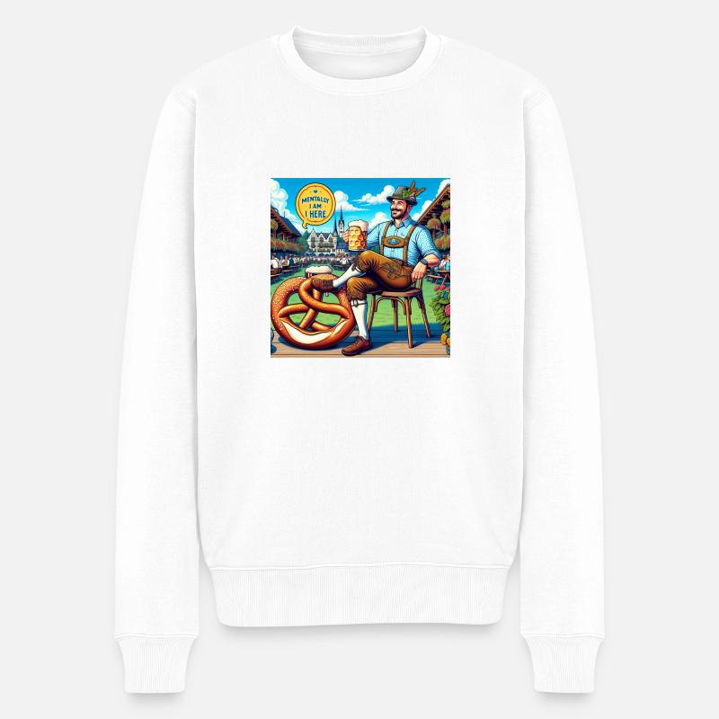 Biergarten - mentally I am here - Männer Premium Bio Pullover - Weiß