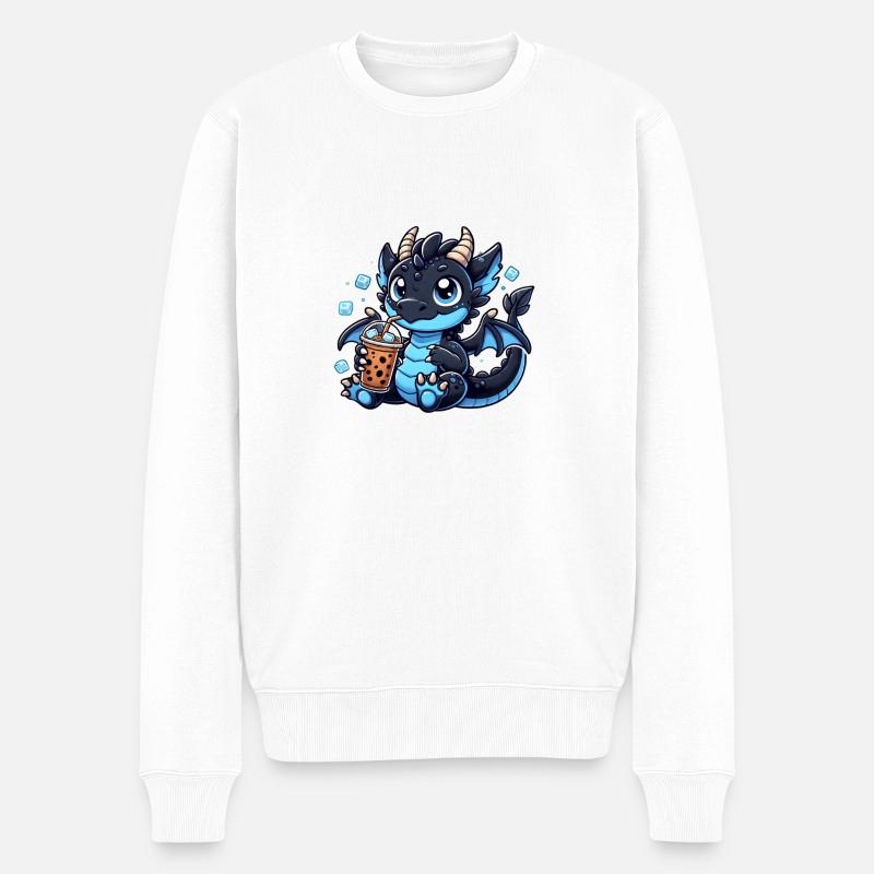 Cute blue Dragon iced Coffee , Drache Eiskaffee - Männer Premium Bio Pullover - Weiß