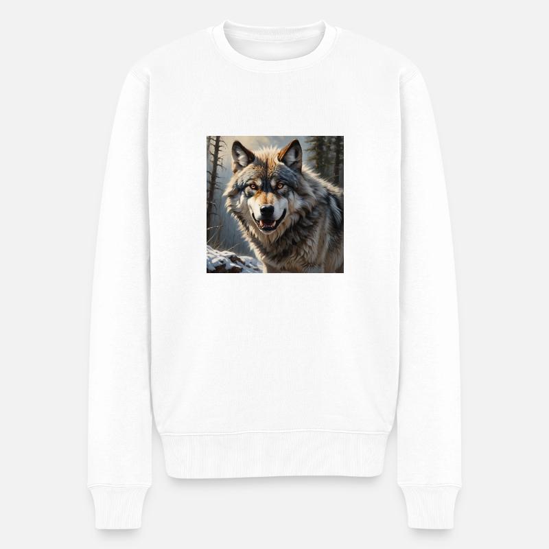 Wolf - Männer Premium Bio Pullover - Weiß
