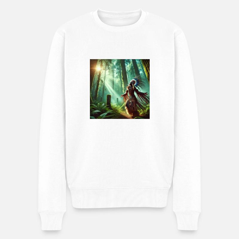Schamane in Trance (A) - Männer Premium Bio Pullover - Weiß