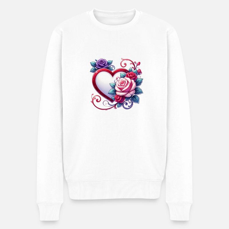 Amour éternel : Roses et cœur - Pull Premium bio Homme - blanc