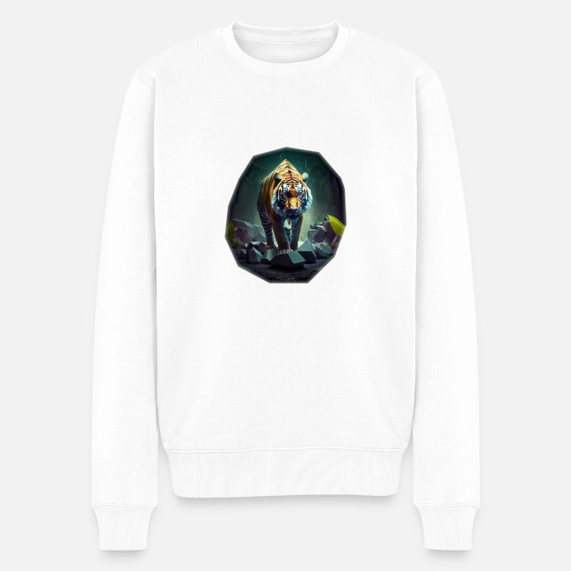Tiger im Dschungel - Männer Premium Bio Pullover - Weiß