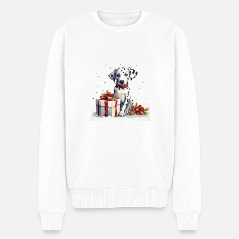 Weihnachten Dalmatiner - Männer Premium Bio Pullover - Weiß
