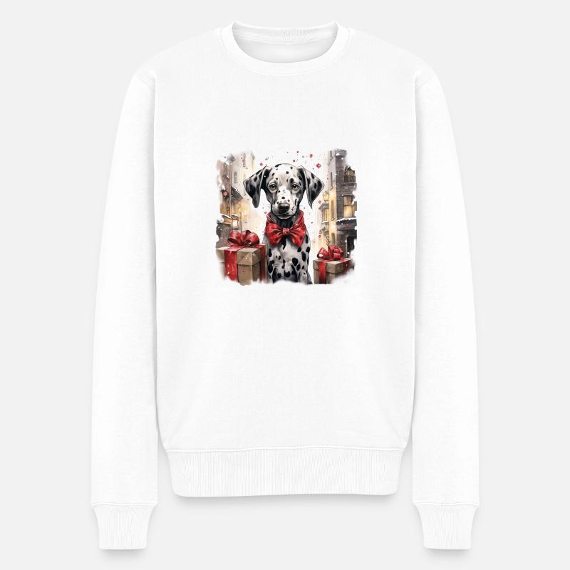 Weihnachten Dalmatiner - Männer Premium Bio Pullover - Weiß