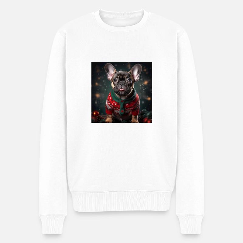 Weihnachten Frenchie - Männer Premium Bio Pullover - Weiß