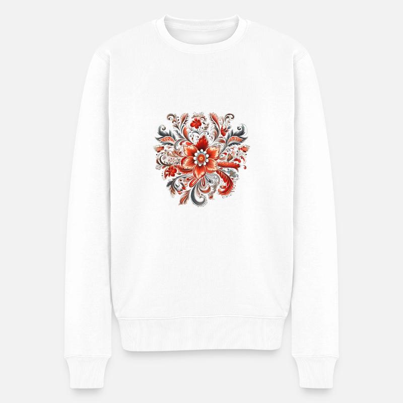 Florales Muster - indischer Stil - Männer Premium Bio Pullover - Weiß