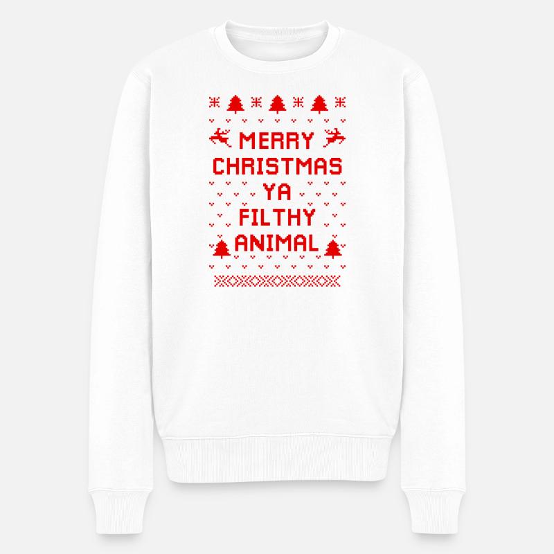 Humorvoller Weihnachts-Tierpullover - Männer Premium Bio Pullover - Weiß