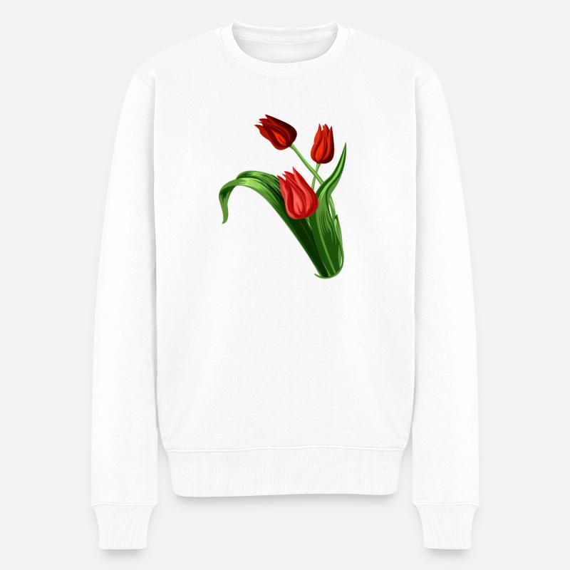 Illustration élégante de tulipes rouges - Pull Premium bio Homme - blanc