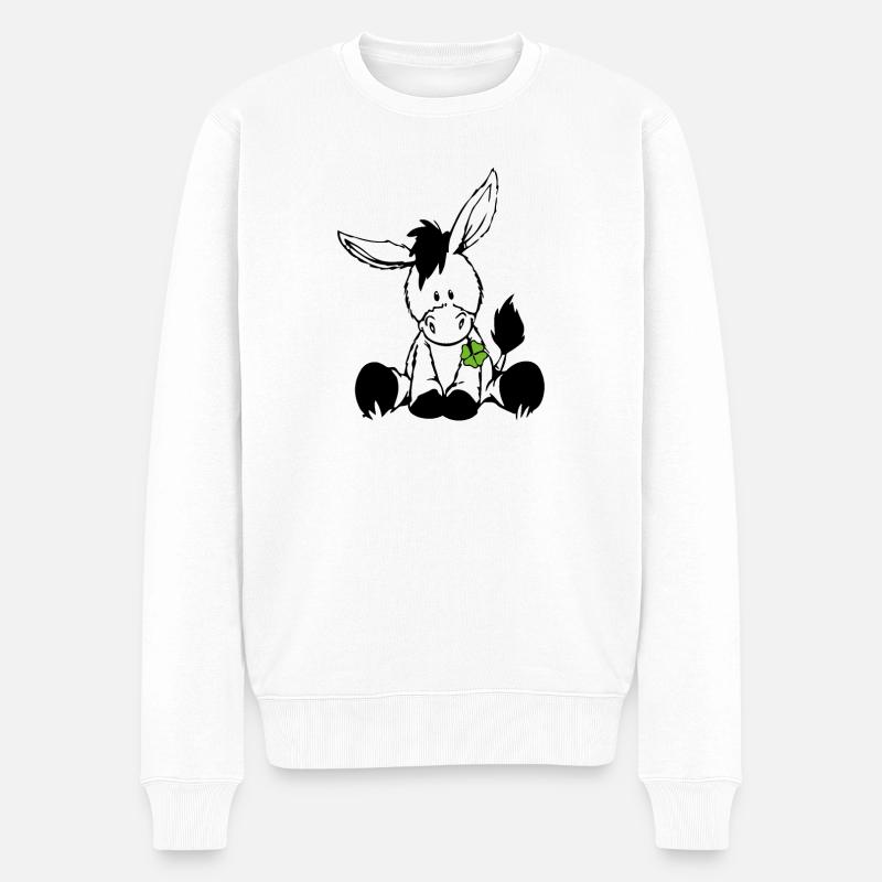 Esel mit grünem Klee - Männer Premium Bio Pullover - Weiß