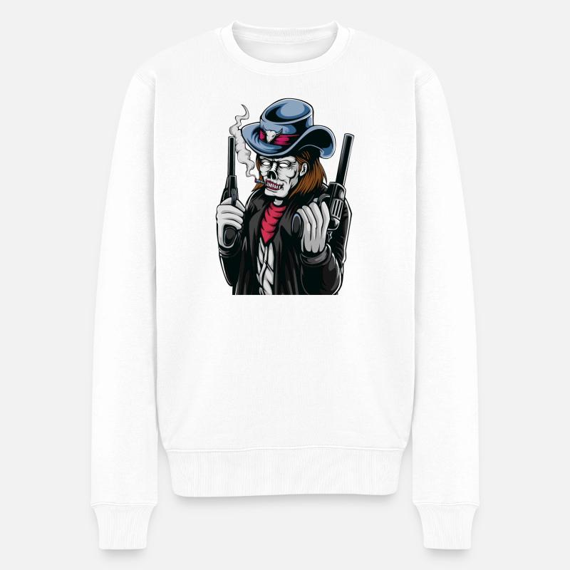 Skelett Cowboy Revolver Western - Männer Premium Bio Pullover - Weiß