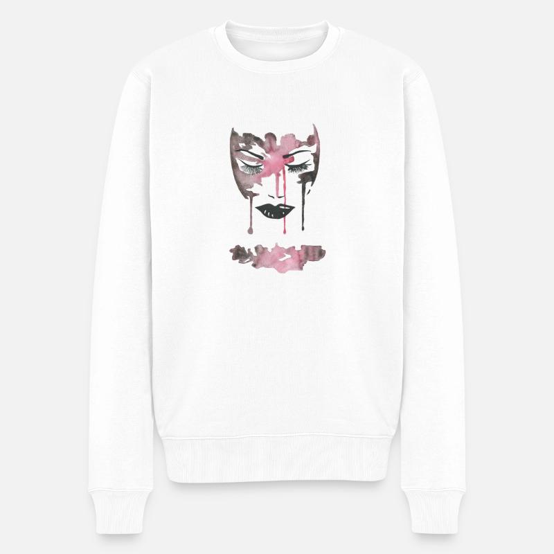 Rosa Aquarellgesicht - Männer Premium Bio Pullover - Weiß