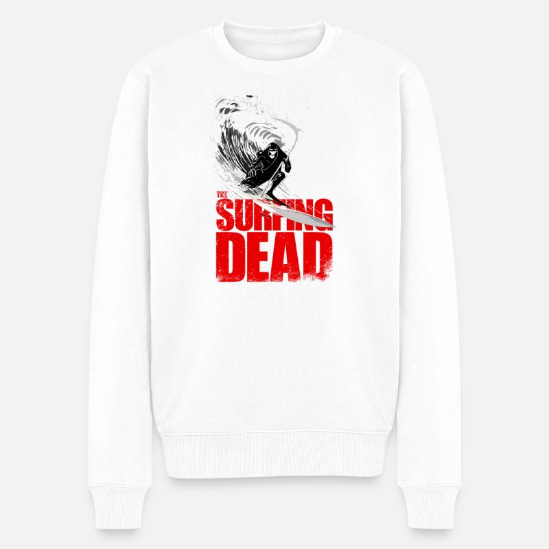 Surfing Dead Sensenmann Surfer Wave Design - Männer Premium Bio Pullover - Weiß