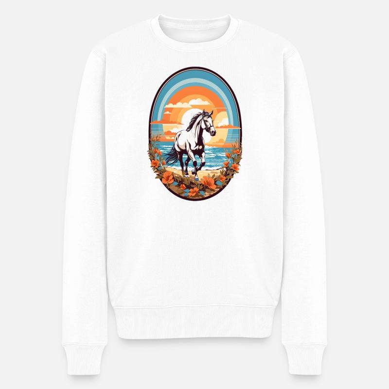 Pferd am Strand - Männer Premium Bio Pullover - Weiß