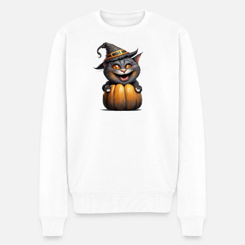 Halloween-Katze - Männer Premium Bio Pullover - Weiß