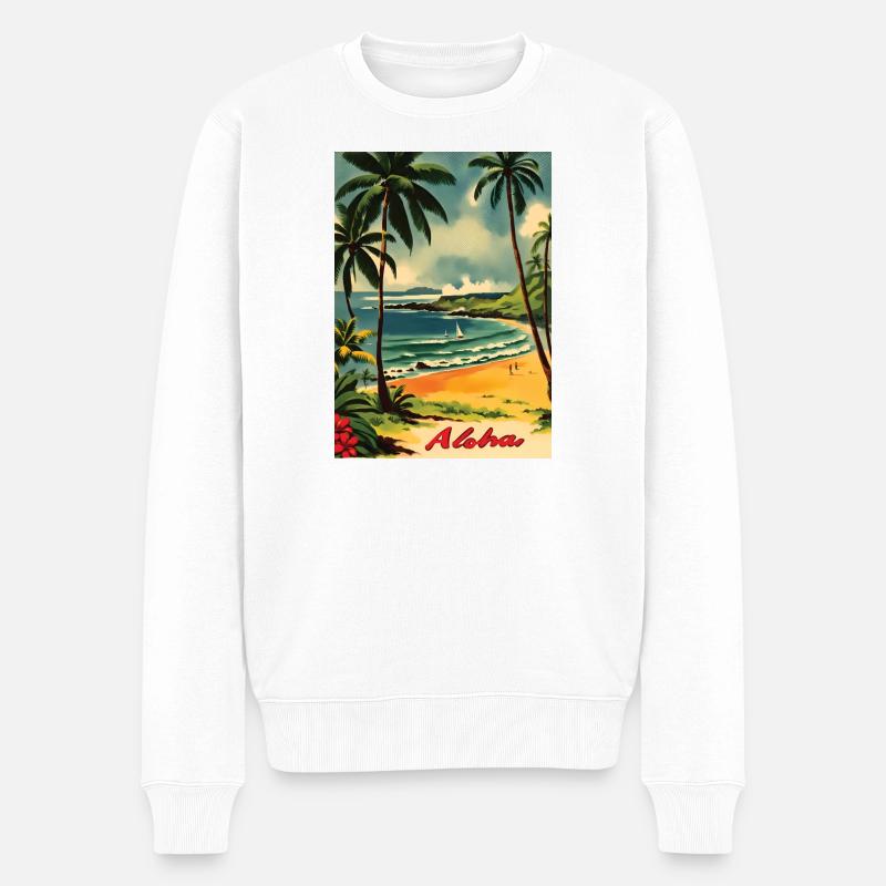 Aloha Beach Paysage Rétro - Pull Premium bio Homme - blanc