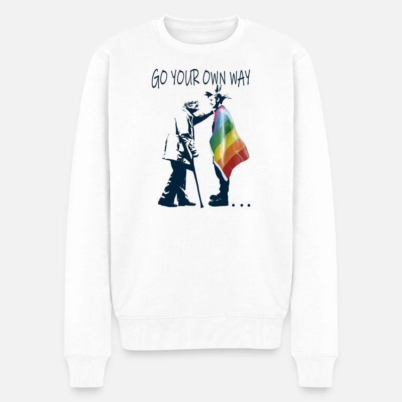 Regenbogenflagge trifft Street Art - Männer Premium Bio Pullover - Weiß