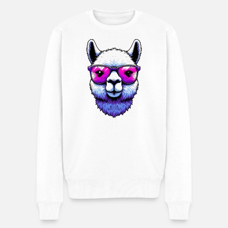 Alpaga avec lunettes de soleil - Pull Premium bio Homme - blanc