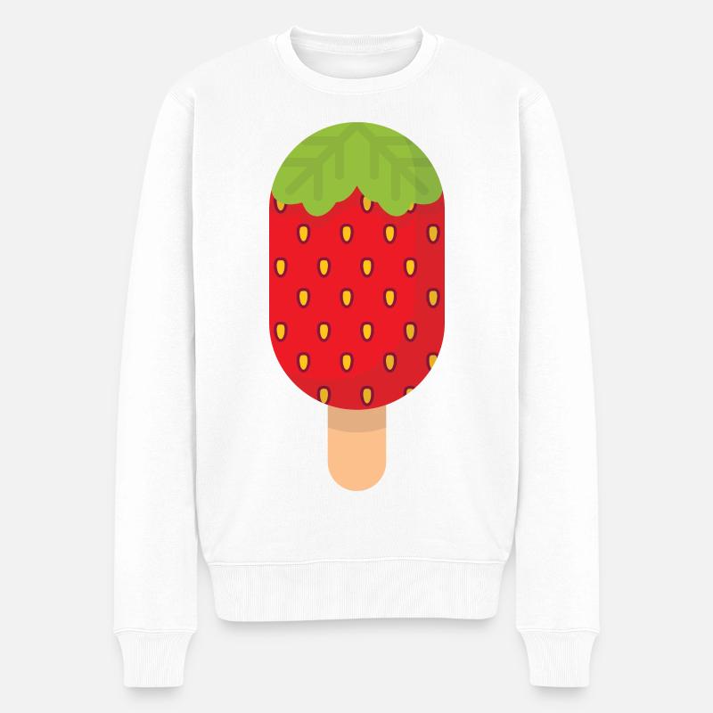 Erdbeere - Männer Premium Bio Pullover - Weiß