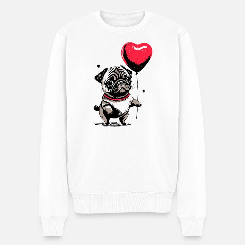 Mops mit Herz Luftballon - Heartful Creatures - Männer Premium Bio Pullover - Weiß