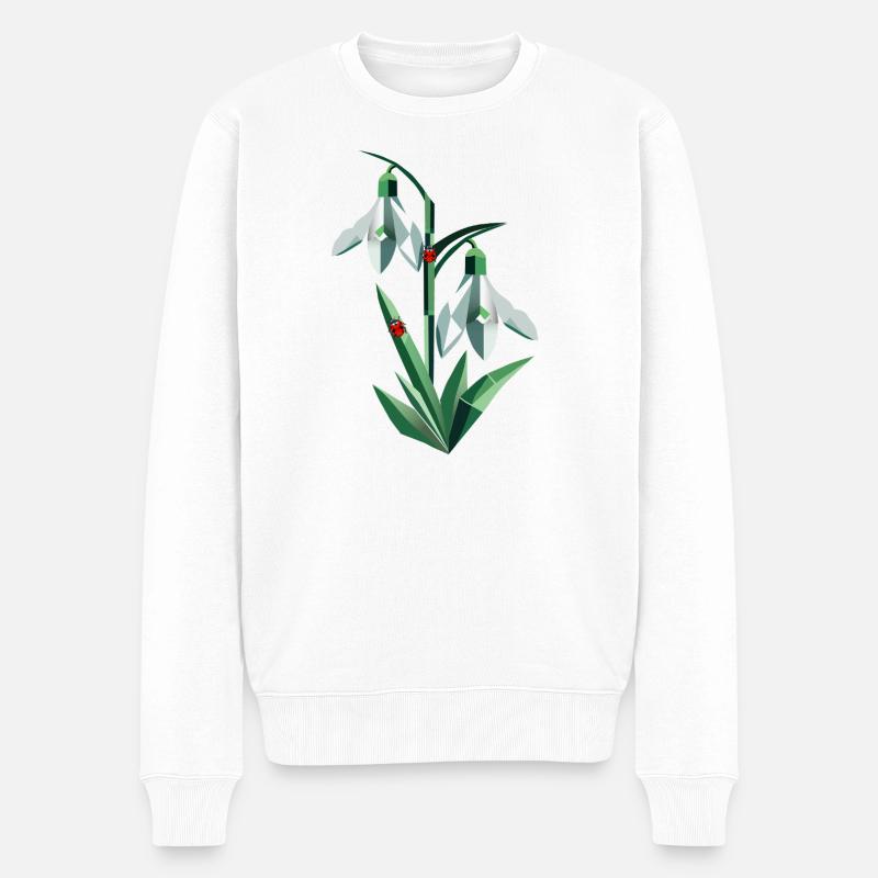 Zwei Schneeglöckchen mit Marienkäfern - Männer Premium Bio Pullover - Weiß