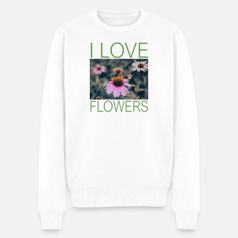 I LOVE FLOWERS - Männer Premium Bio Pullover - Weiß