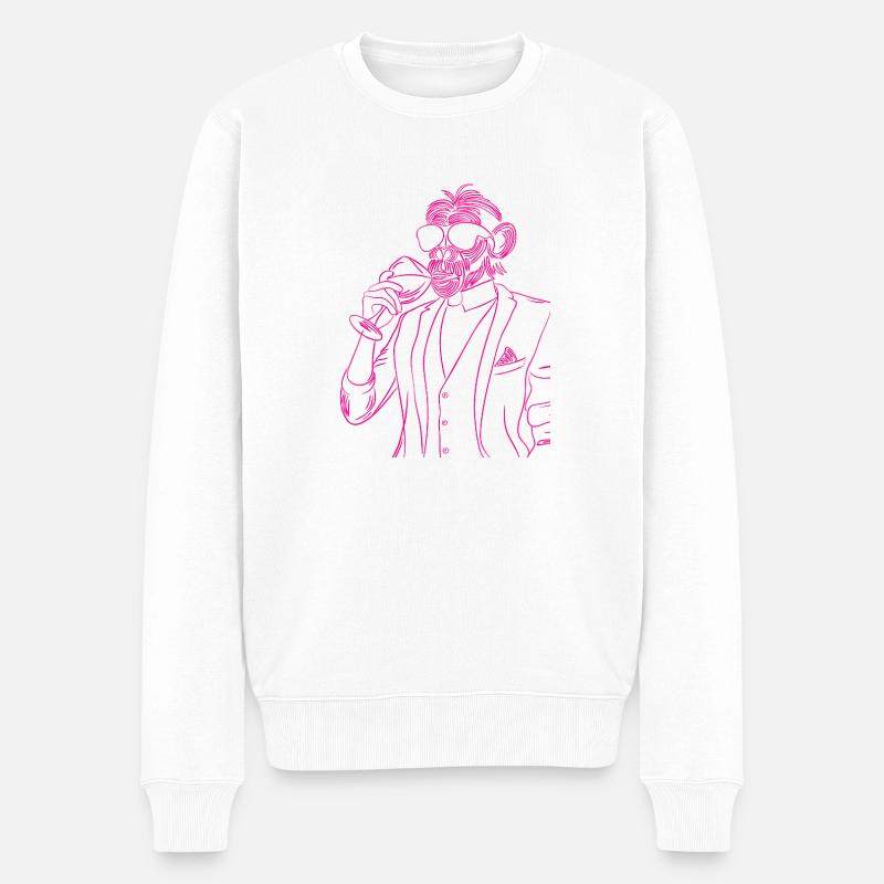 Affe Wein Glas - Männer Premium Bio Pullover - Weiß