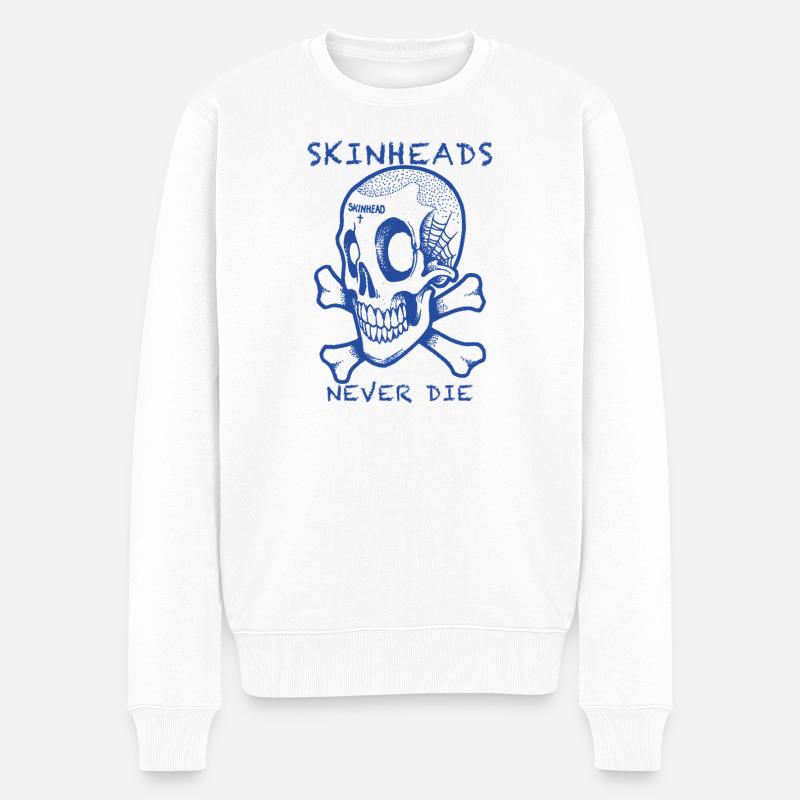 Skinheads never die - Männer Premium Bio Pullover - Weiß