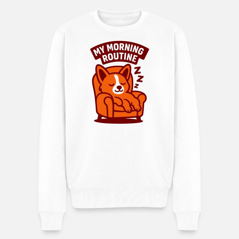 Morning Routine Dog - Männer Premium Bio Pullover - Weiß