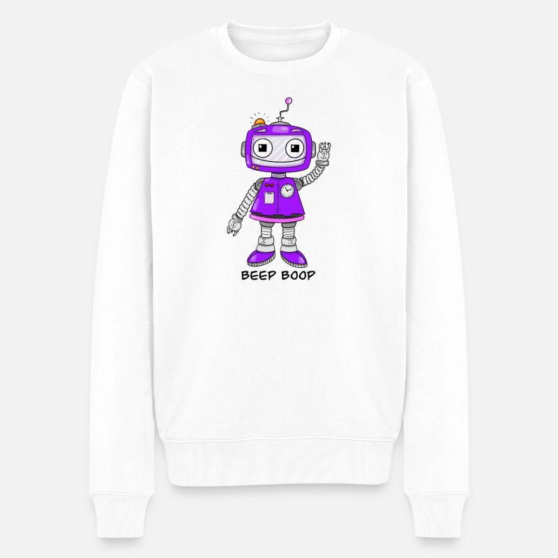 Lila Roboter - Männer Premium Bio Pullover - Weiß