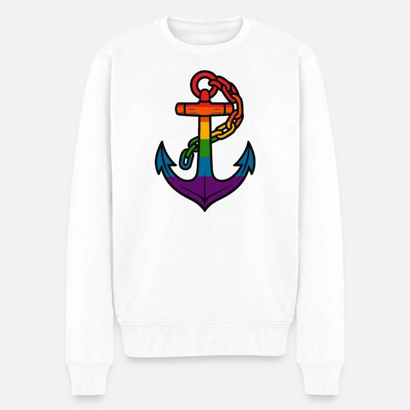 Ancre arc-en-ciel avec dégradé - Pull Premium bio Homme - blanc