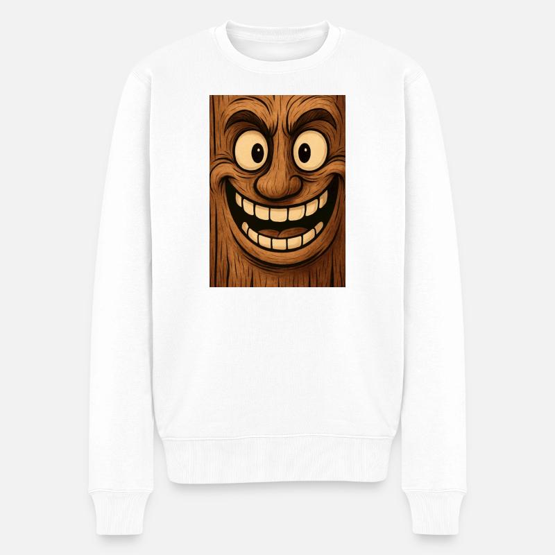 Holzmasken Lächelnde Grimasse - Männer Premium Bio Pullover - Weiß