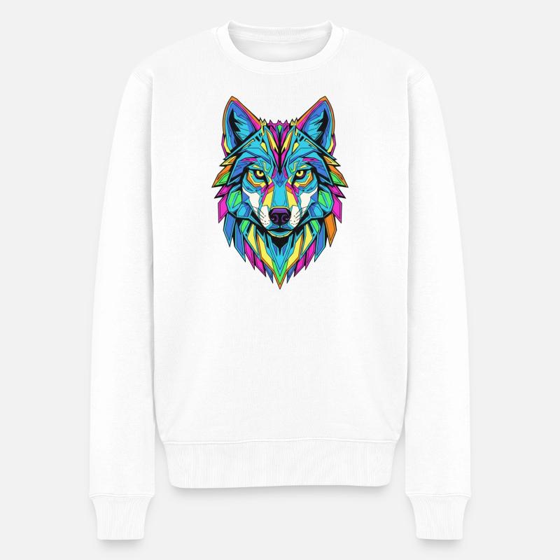 Bunt geometrischer Wolf - Männer Premium Bio Pullover - Weiß