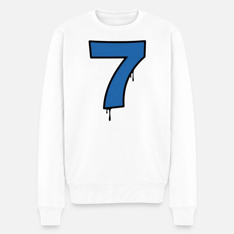 Graffiti Sieben Blau Tropfen - Männer Premium Bio Pullover - Weiß