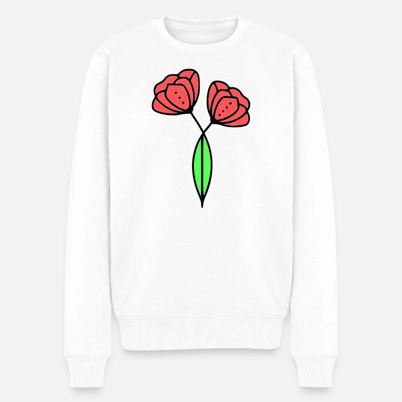 mohnblume-mohnblumen-minimalistisch-line-art-6 - Männer Premium Bio Pullover - Weiß