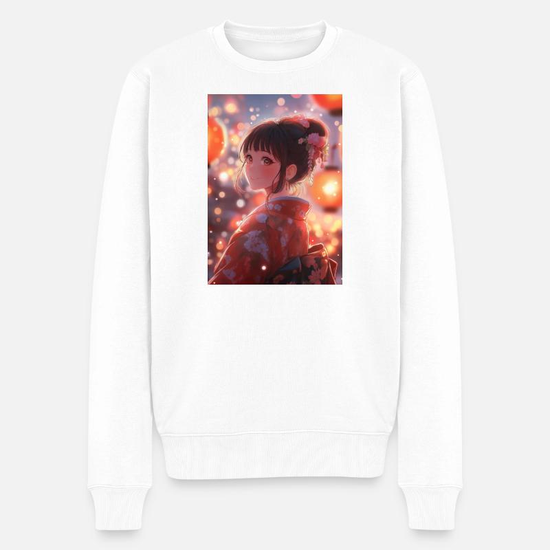 Kimono Blühende Helle Laternen - Männer Premium Bio Pullover - Weiß