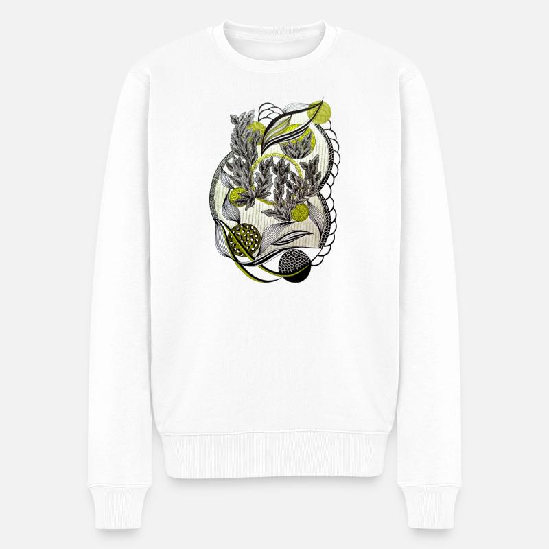 Graphismes kaléidoscopiques de plantes - Pull Premium bio Homme - blanc