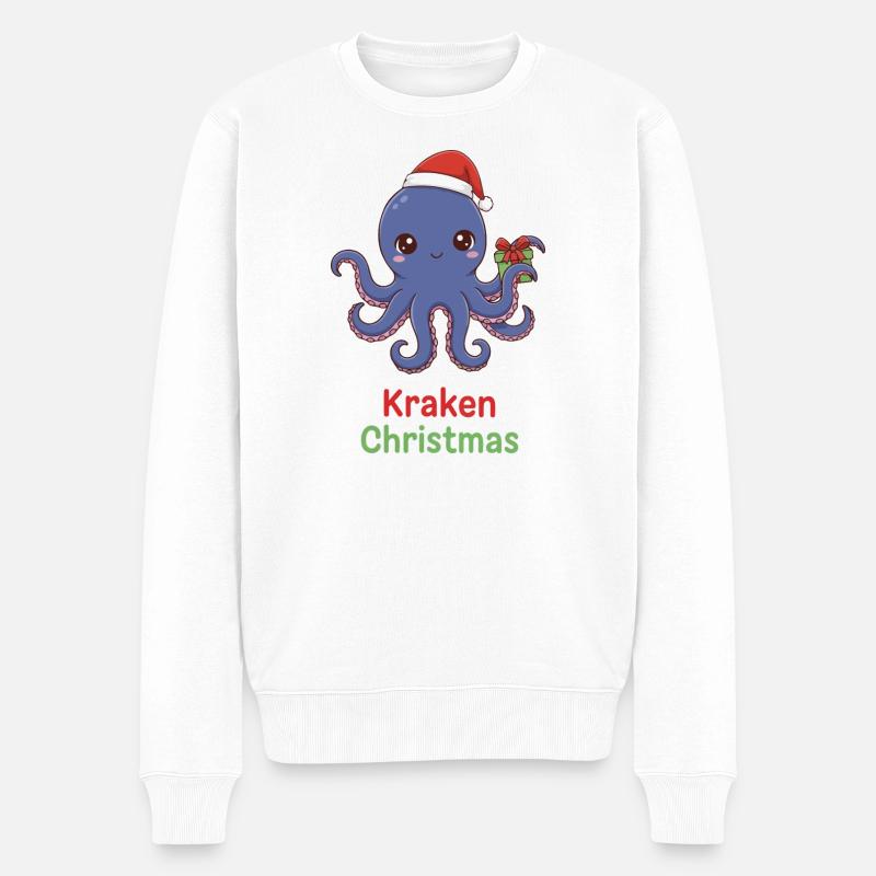 Maskottchen des Kraken-Weihnachts-Oktopus - Männer Premium Bio Pullover - Weiß